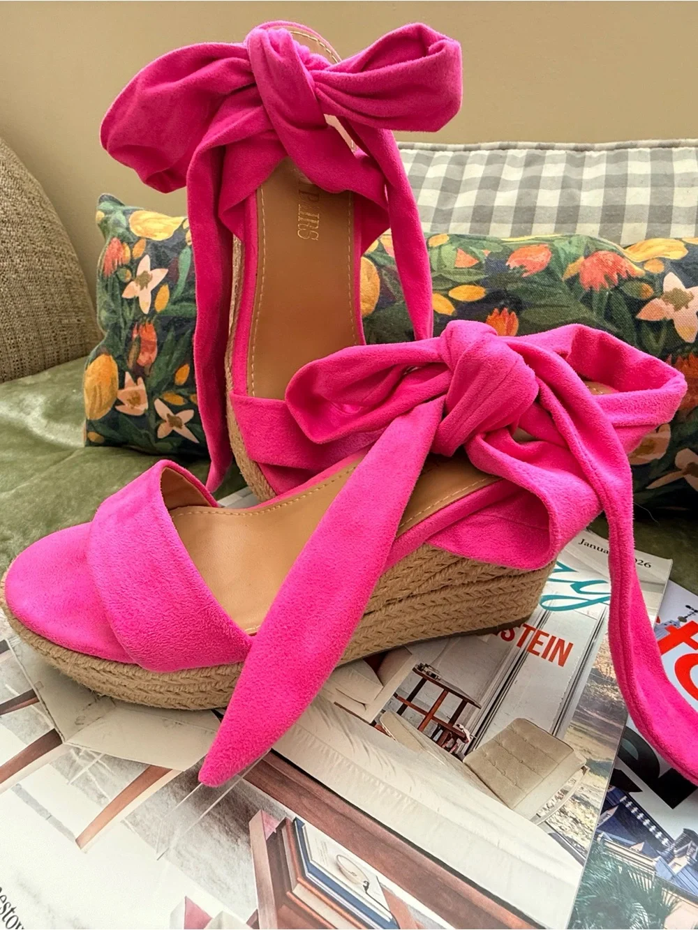 Hot Pink Tie-Wrap Wedge Sandals - Women